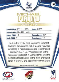 2007 Select AFL Supreme #103 Michael Firrito Back